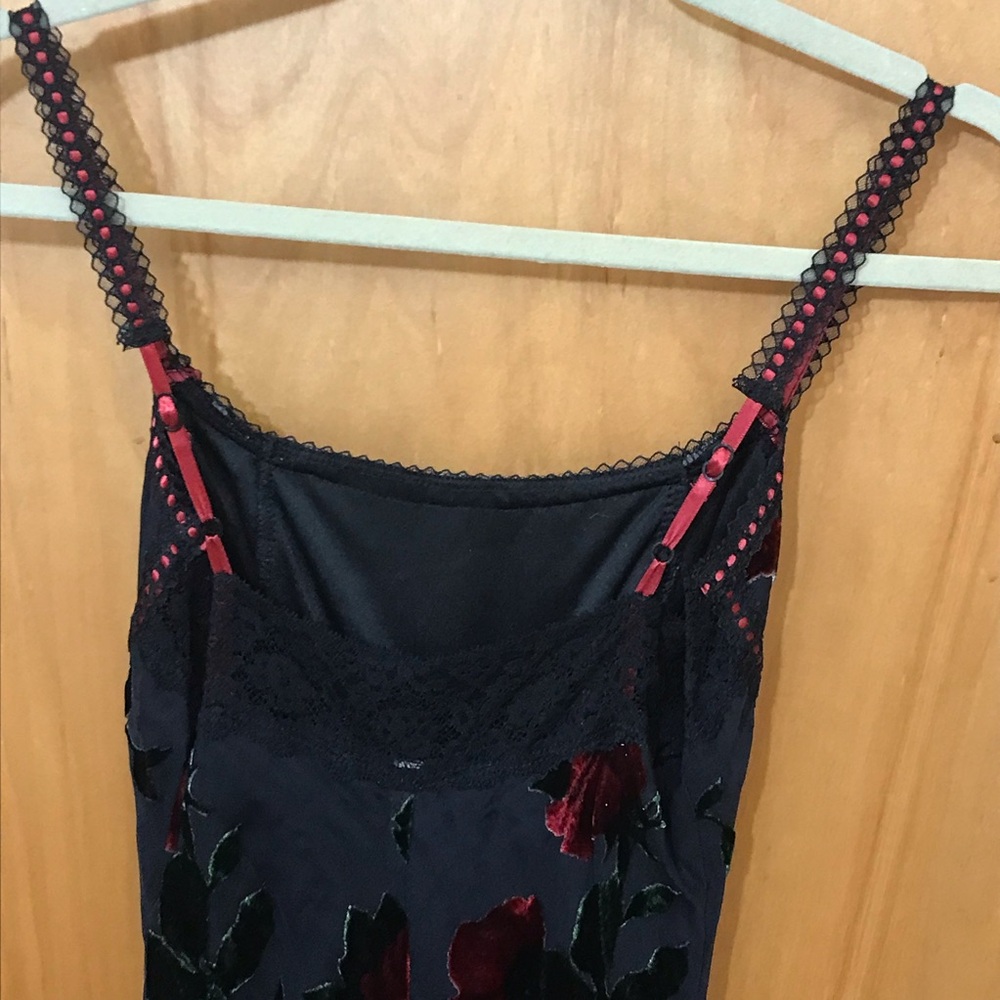 Vintage Betsey Johnson Silk Rose Burnout Velvet Black Midi Slip Dress Satin trm - Picture 6 of 10